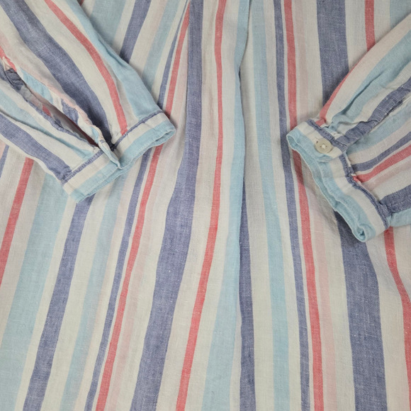 L.L. Bean 100% Linen Blue White Stripe Tunic Long Sleeve Summer Shirt Size Small - Picture 3 of 6